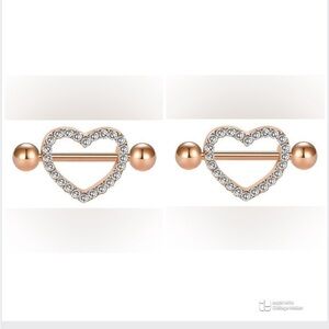 Rose Gold Crystal Bedazzled Nipple Ring Set- 2 Piercings New